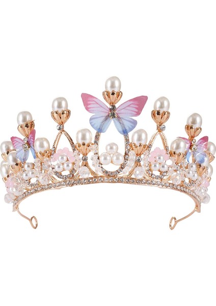 B-Altın Inci Kristal Prenses Taç El Yapımı Rhinestone Tiaras Kızlar Için Doğum Günü Düğün Modeli Podyum Kraliçe Diadems Kelebek Dekor (Yurt Dışından) fiyatları