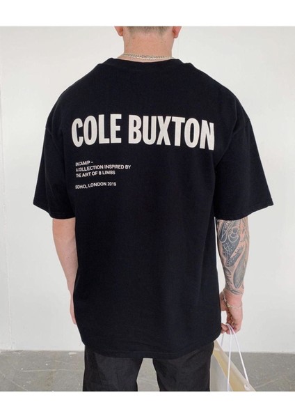 Blacksokak Erkek Siyah Cole Buxton Baskılı Oversize Bisiklet Yaka Tshirt