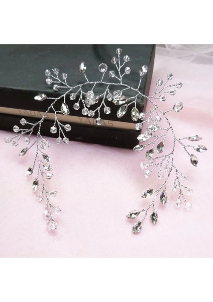 E-Gümüş 60CM Moda Kristal Düğün Headdress Rhinestones Kafa Bandı Gelin Taç Çiçek Firkete Saç Tokası Gelin Takı Saç Aksesuarları (Yurt Dışından) fiyatları