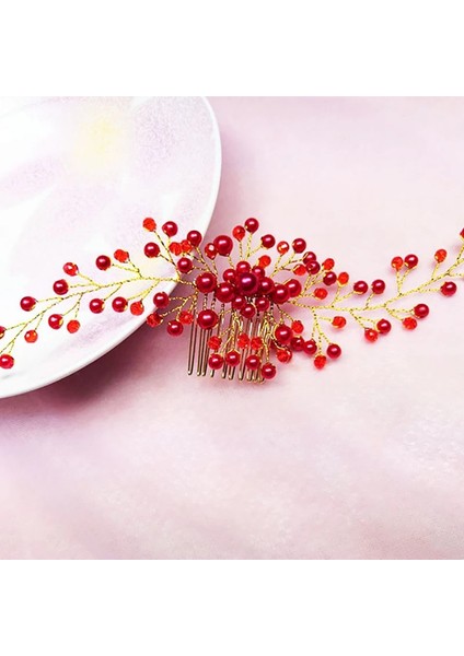 B-Kırmızı Moda Kristal Düğün Headdress Rhinestones Kafa Bandı Gelin Taç Çiçek Firkete Saç Tokası Gelin Takı Saç Aksesuarları (Yurt Dışından)