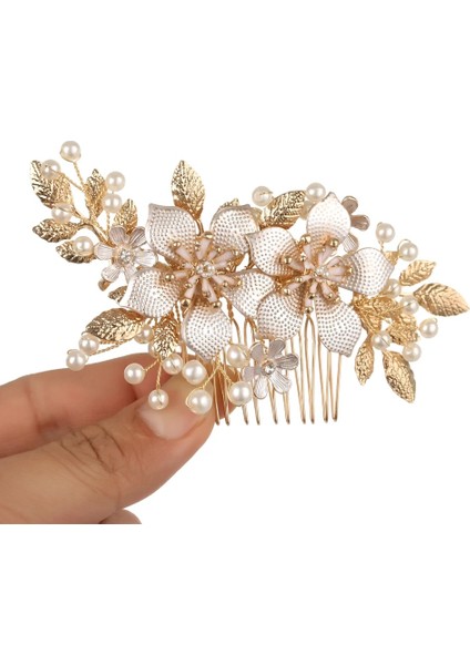 Qiuhong Shop No.7 Boyutu Yeni El Yapımı Kristaller Rhinestones Inciler Çiçek Saç Tarak Gelin Başlıkları Saç Aksesuarları Nedime Tiara Düğün Takı (Yurt Dışından)