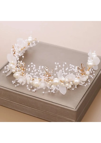 Rg Altın Çiçek Inci Kafa Tiara Taç Düğün Gelin Prenses Saç Bantları Saç Takı Kristal Inci Aksesuarları Gelin Headdress (Yurt Dışından) fırsatları