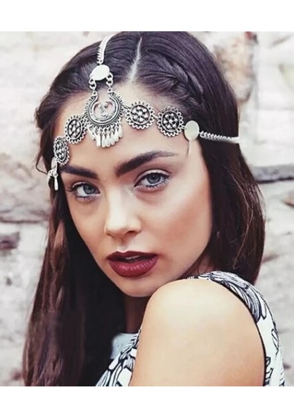 Gümüş Rengi Çingene Türk Bohem Kafa Zinciri Hint Saç Takı Tribal Alın Dans Düğün Saç Aksesuarları Boho Kafa Bandı Başlıklar (Yurt Dışından)