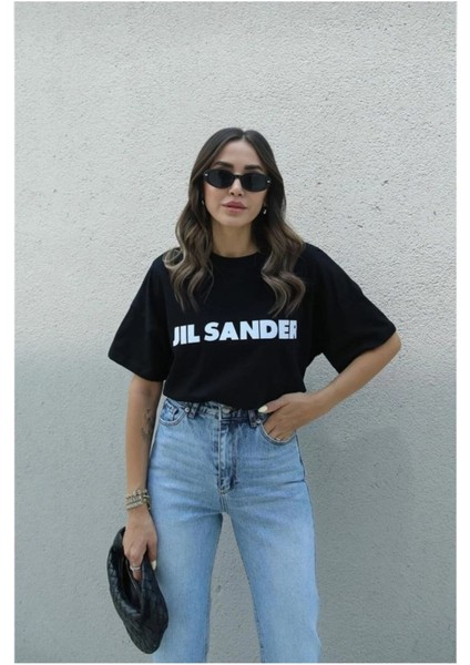 Blacksokak Kadın Siyah Jıl Sander Baskılı Oversize Bisiket Yaka Tişört