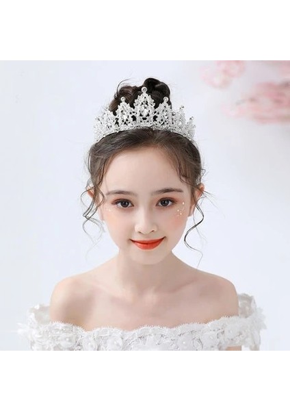 No.15 Boyutu Moda Altın Gümüş Renk Kristal Taçlar Çocuklar Için Çocuk Kız Inciler Tiaras Diadems Düğün Saç Aksesuarları Gelin Takı (Yurt Dışından)