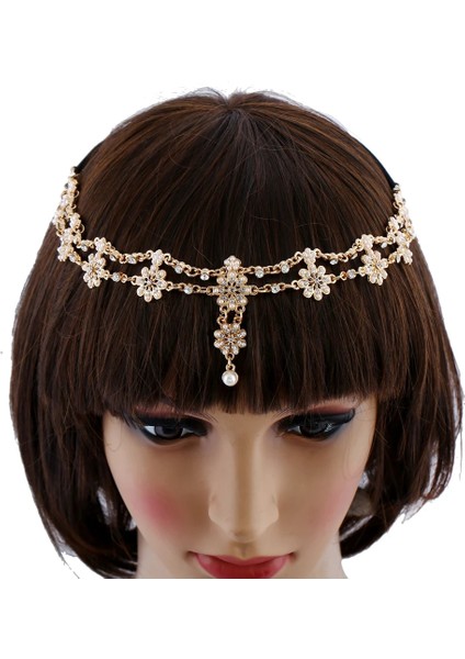 Çiçek Püskül Kafa Takı Kadın Moda Zarif Rhinestone Elastik Kafa Zinciri Tiaras Gelin Düğün Kafa Takı (Yurt Dışından) modelleri