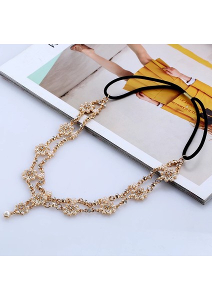 Çiçek Püskül Kafa Takı Kadın Moda Zarif Rhinestone Elastik Kafa Zinciri Tiaras Gelin Düğün Kafa Takı (Yurt Dışından) fırsatları