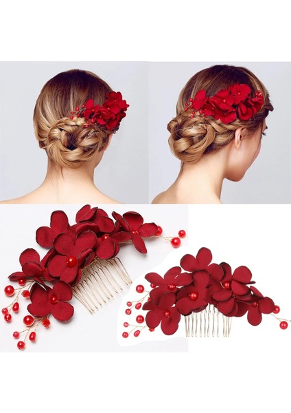 No.3 Boyutu 1 Adet Moda Kırmızı Çiçek Saç Tarak Nedime Kristal Saç Tokası Gelin Firkete Düğün Saç Takı Kadınlar Için Parti Hairband Hediye (Yurt Dışından)