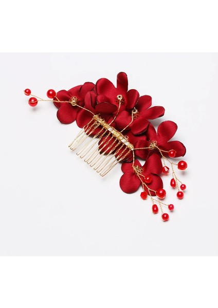 No.3 Boyutu 1 Adet Moda Kırmızı Çiçek Saç Tarak Nedime Kristal Saç Tokası Gelin Firkete Düğün Saç Takı Kadınlar Için Parti Hairband Hediye (Yurt Dışından)