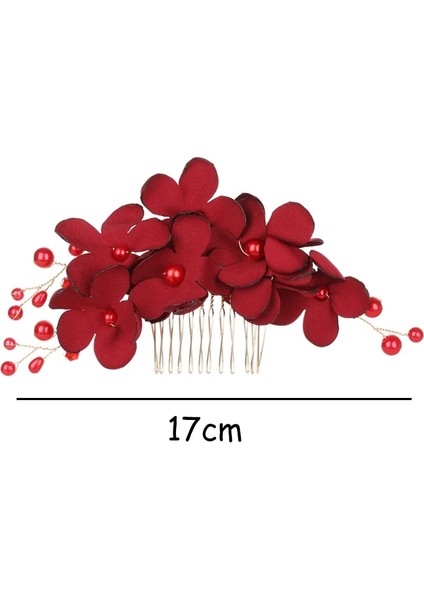 No.3 Boyutu 1 Adet Moda Kırmızı Çiçek Saç Tarak Nedime Kristal Saç Tokası Gelin Firkete Düğün Saç Takı Kadınlar Için Parti Hairband Hediye (Yurt Dışından)