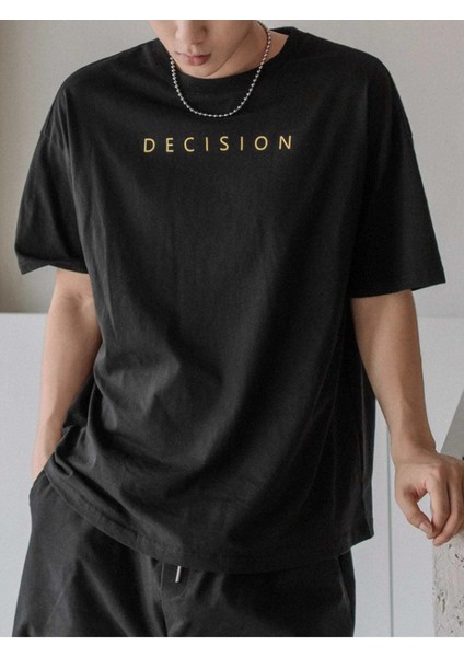 Blacksokak Erkek Siyah Decision Baskılı Oversize T-Shirt