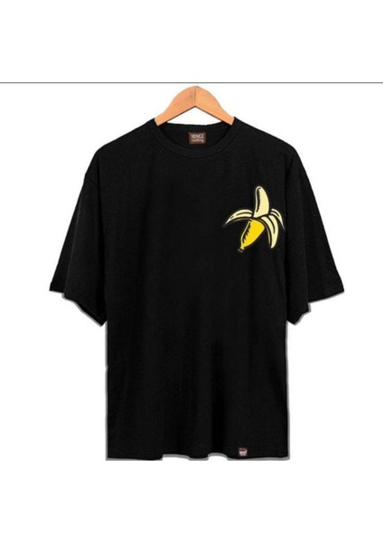 Blacksokak Erkek Siyah Muz Oversize Bisiklet Yaka Tshirt