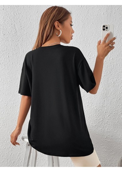 Blacksokak Kadın Siyah New York Baskılı Oversize Bisiklet Yaka Tshirt fiyatları