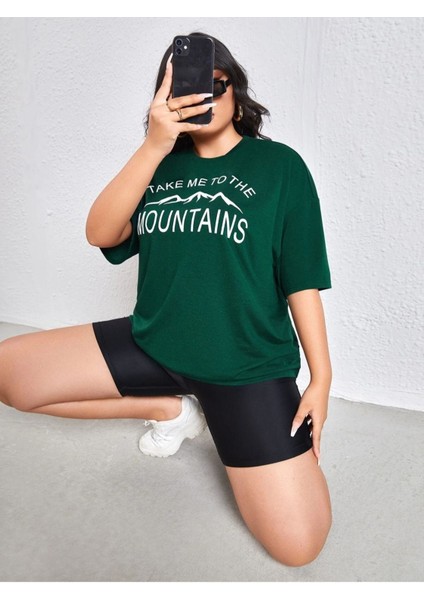 Kadın Yeşil Mountaıns Bisiklet Yaka Tshirt