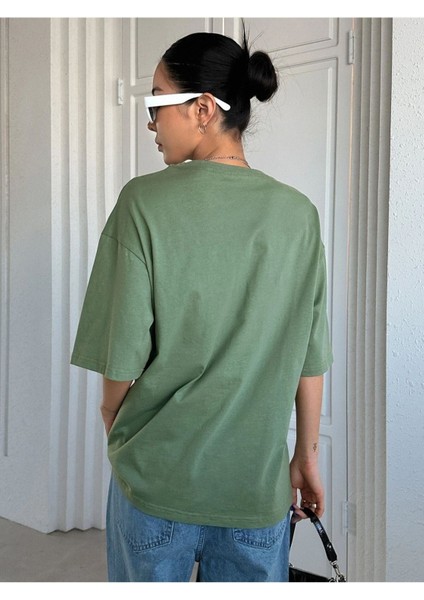 Blacksokak Kadın Yeşil Smoothly Baskılı Oversize Bisiklet Yaka Tshirt fırsatları