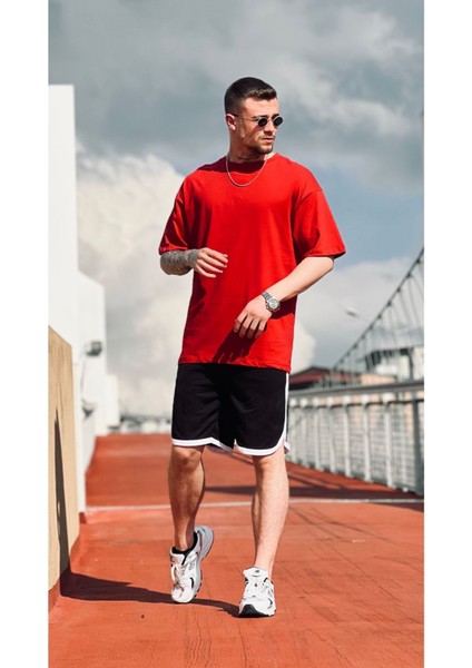 Erkek Kırmızı Düz Oversize Tshirt