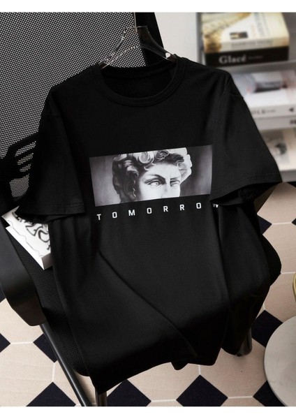 Blacksokak Erkek Siyah Tomorrow Oversize Bisiklet Yaka Tshirt