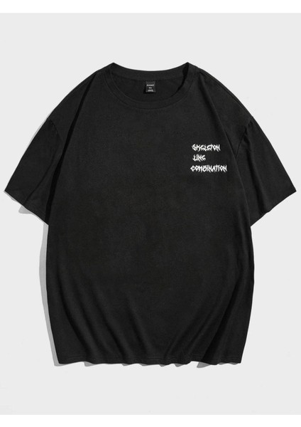 Blacksokak Erkek Siyah Skull Baskılı Oversize Bisiklet Yaka Tshirt fiyatları