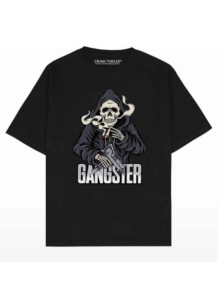 Unisex Hayalet Gangster Baskılı Oversize Bisiklet Yaka Tshirt