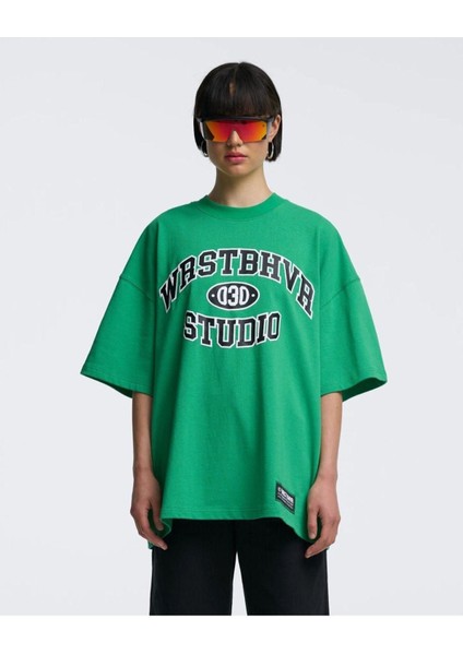 Blacksokak Kadın Yeşil Wastbhva Studıo Baskılı Oversize Bisiklet Yaka Tişört