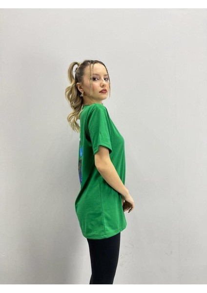 Blacksokak Kadın Yeşil Life Is Good Baskılı Oversize Bisiklet Yaka Tshirt fiyatları