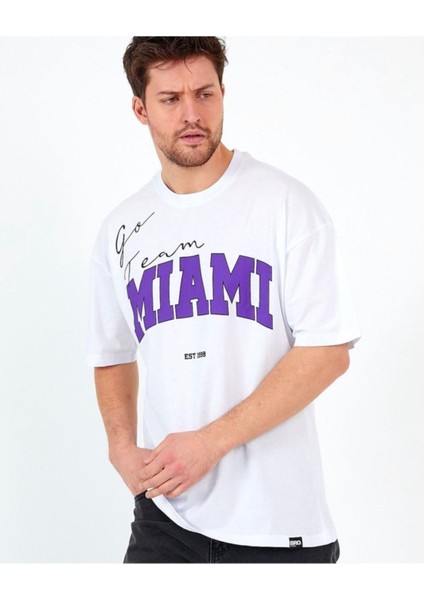 Erkek Beyaz Go Team Mıamı Baskılı Tshirt fiyatları