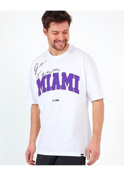 Erkek Beyaz Go Team Mıamı Baskılı Tshirt modelleri