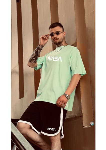 Erkek Mint Yeşlili Nasa Baskılı Tshirt