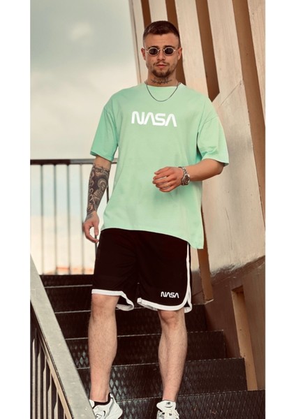 Erkek Mint Yeşlili Nasa Baskılı Tshirt fiyatları