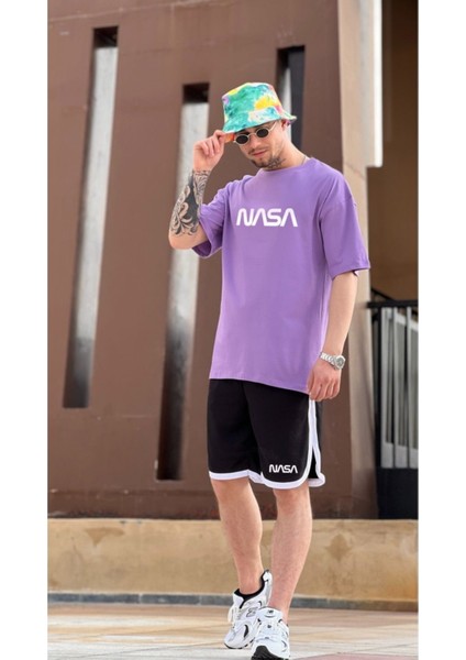 Erkek Mor Nasa Baskılı Tshirt