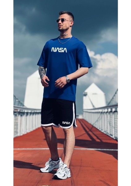 Erkek Lacivert Nasa Baskılı Tshirt