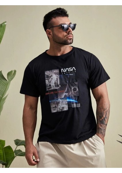 Unisex Siyah Nasa America Tshirt