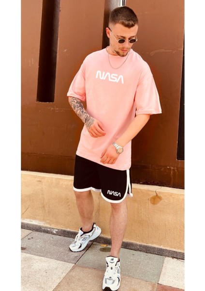 Erkek Pembe Nasa Baskılı Tshirt