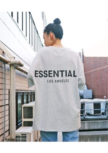 Kadın Gri Essentıal Baskılı Oversize Tshirt