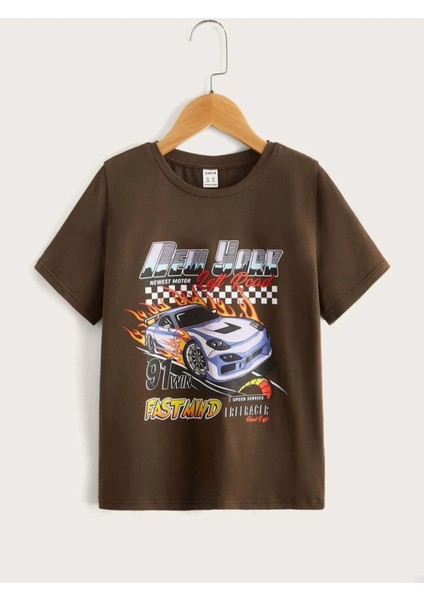 Blacksokak Kids Erkek Çocuk Kahverengi New York Baskılı Tişört