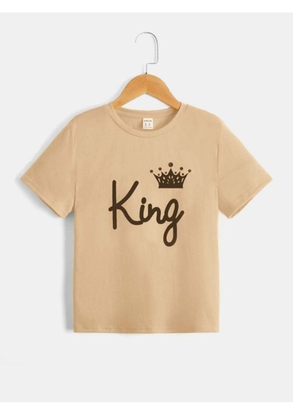 Blacksokak Kids Erkek Çocuk Açık Kahve Kıng Baskılı Tişört
