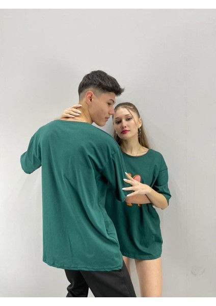 Blacksokak Unisex Tshirt Yeşil Tom ve Jerry Baskılı Sevgili Çift Kombini 2 'li Set modelleri