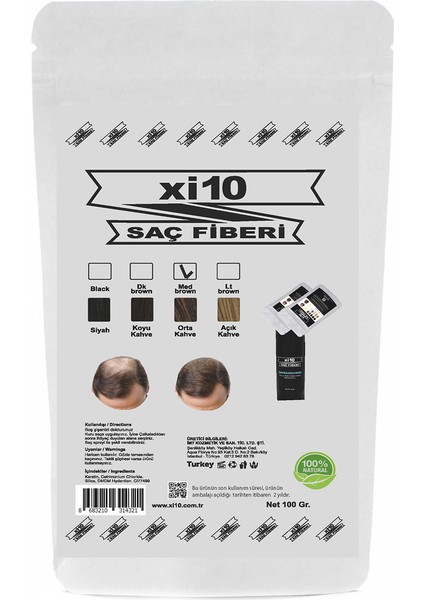 Orta Kahve Saç Tozu 100 gr Topik Hair Fiber Med Brown Refill Bag Dolum Poşeti