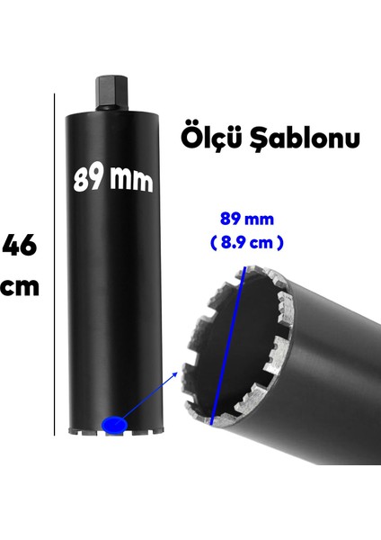 Elmas Karot Ucu 89 mm Shun Beton Zemin Duvar Delme Delik Açma Panç Aparat Uç Deprem Numune Al Test