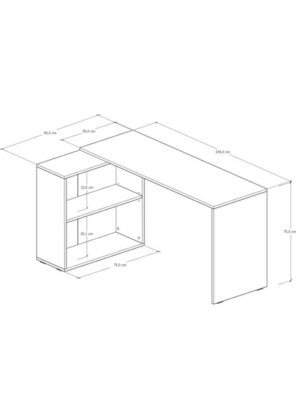 L Çalışma Masası 145CM Bilgisayar Masası Dolaplı Kitaplıklı