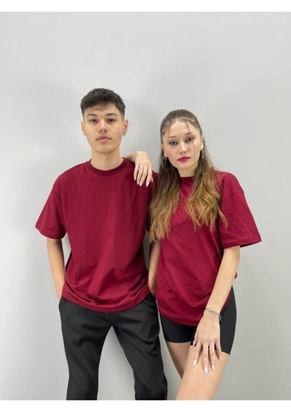 Tshirt Bordo Süper Baskılı Sevgili Çift Kombini 2 'li Set