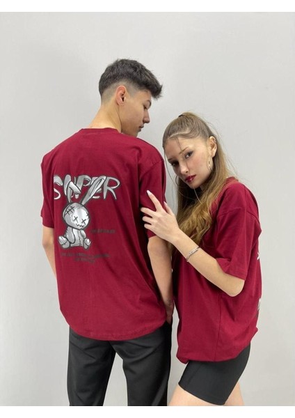 Tshirt Bordo Süper Baskılı Sevgili Çift Kombini 2 'li Set