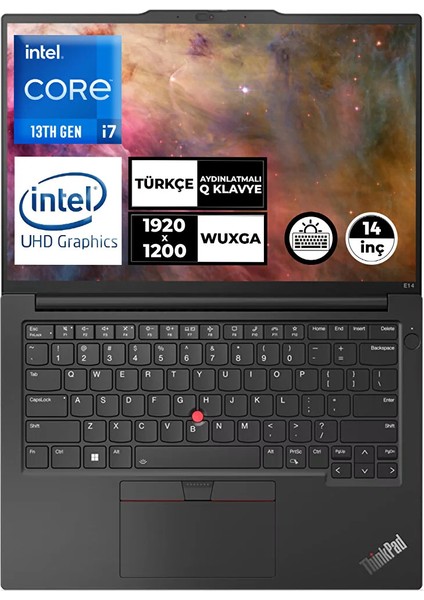 Thinkpad E14 Gen 5 I7-13700H 32 GB 2 Tb SSD 14" Wuxga Freedos 21JLS20KZX ZI704 + Zitek 16 GB Flash Bellek