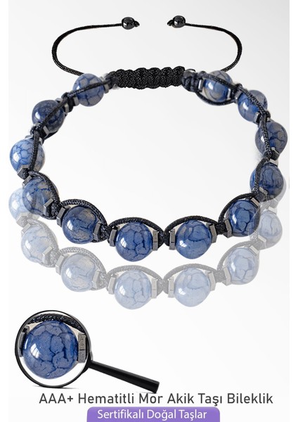 Makrome Mor Akik Taşı Ayarlamalı Bileklik