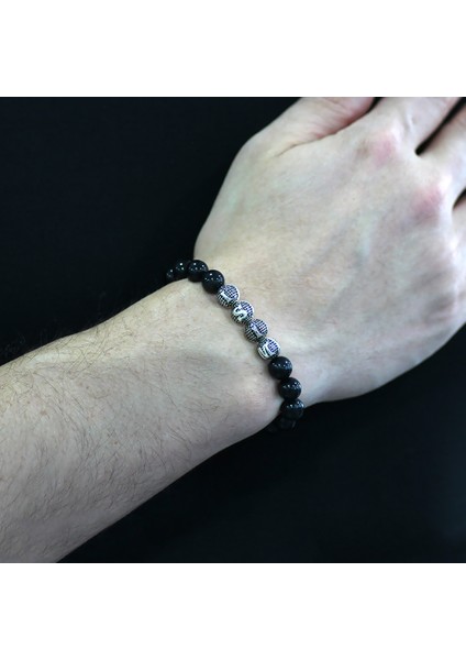 Gri Kaplangözü Metal Kombinli Kişiye Özel Isim Yazılı Küre Kesim Doğaltaş Bileklik modelleri