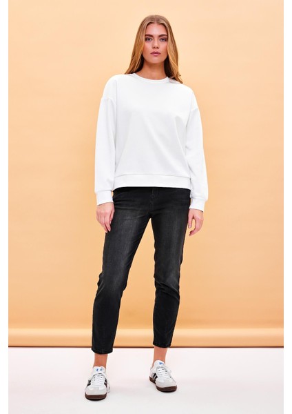 Kadın Rhona Fildişi Bisiklet Yaka Pamuklu Sweatshirt modelleri