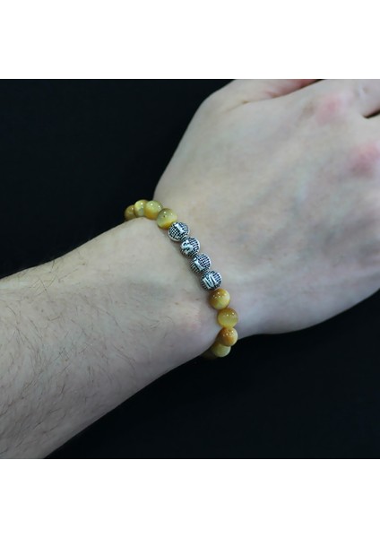 Renkli Kaplangözü Metal Kombinli Kişiye Özel Isim Yazılı Küre Kesim Doğaltaş Bileklik modelleri