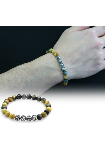 Çok Renkli Kaplangözü Metal Kombinli Kişiye Özel Isim Yazılı Küre Kesim Doğaltaş Bileklik fiyatları