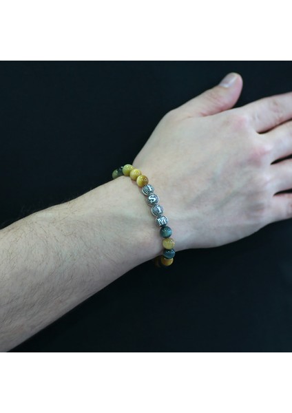 Çok Renkli Kaplangözü Metal Kombinli Kişiye Özel Isim Yazılı Küre Kesim Doğaltaş Bileklik modelleri