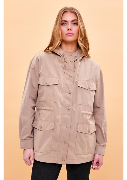 Kadın Sharon Taba Kapüşonlu Gabardin Parka